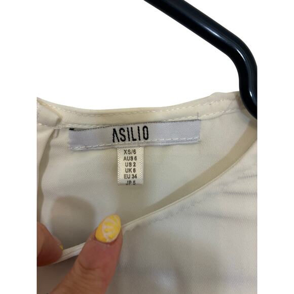 Asilio Built Of Glass Top White Long Pleat Sleeve Blouse XS Victorian CastleCore - Picture 3 of 6